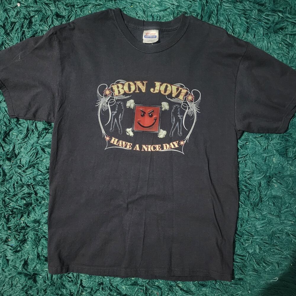 Vintage Bon Jovi Have A Nice Day Tour Band Tee Hanes Heavyweight L Black 2000s